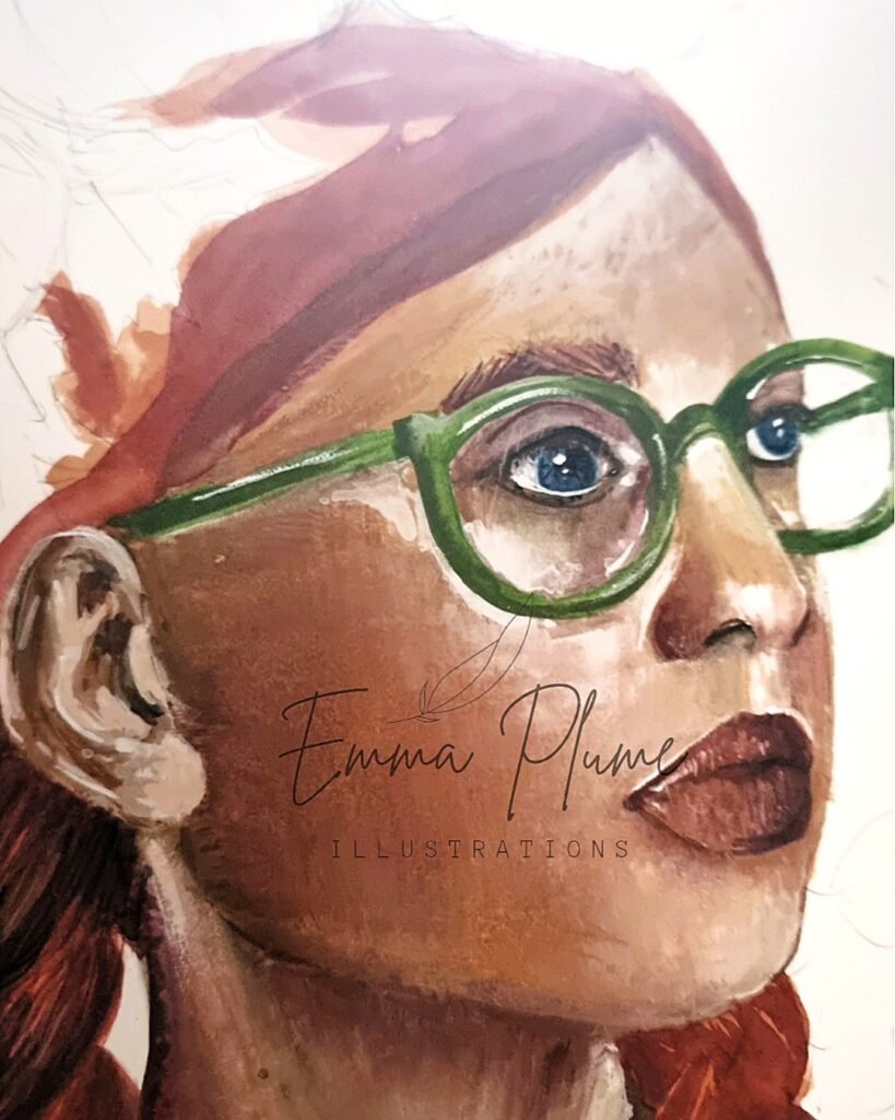 Détails d’une peinture en cours réalisée avec la palette Gansai Tambi Kuretake.