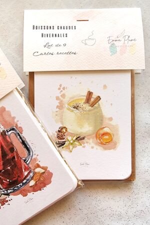 Lot de 9 cartes recettes de boissons chaudes. Packaging. Illustration à l'aquarelle-Emma Plume Illustrations