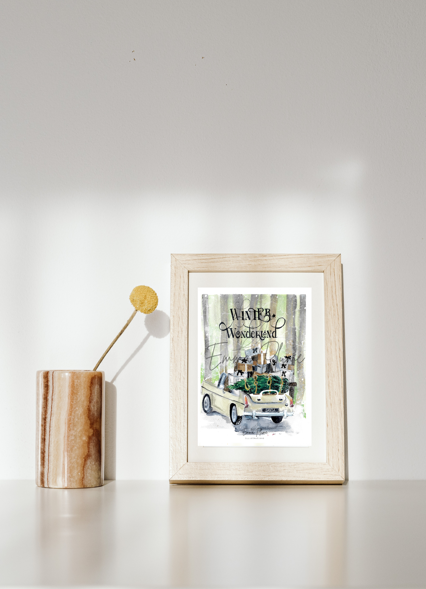 Carte illustrée de Noël : Noël intemporel winter wonderland sous cadre. Illustration à l'aquarelle-Emma Plume Illustrations