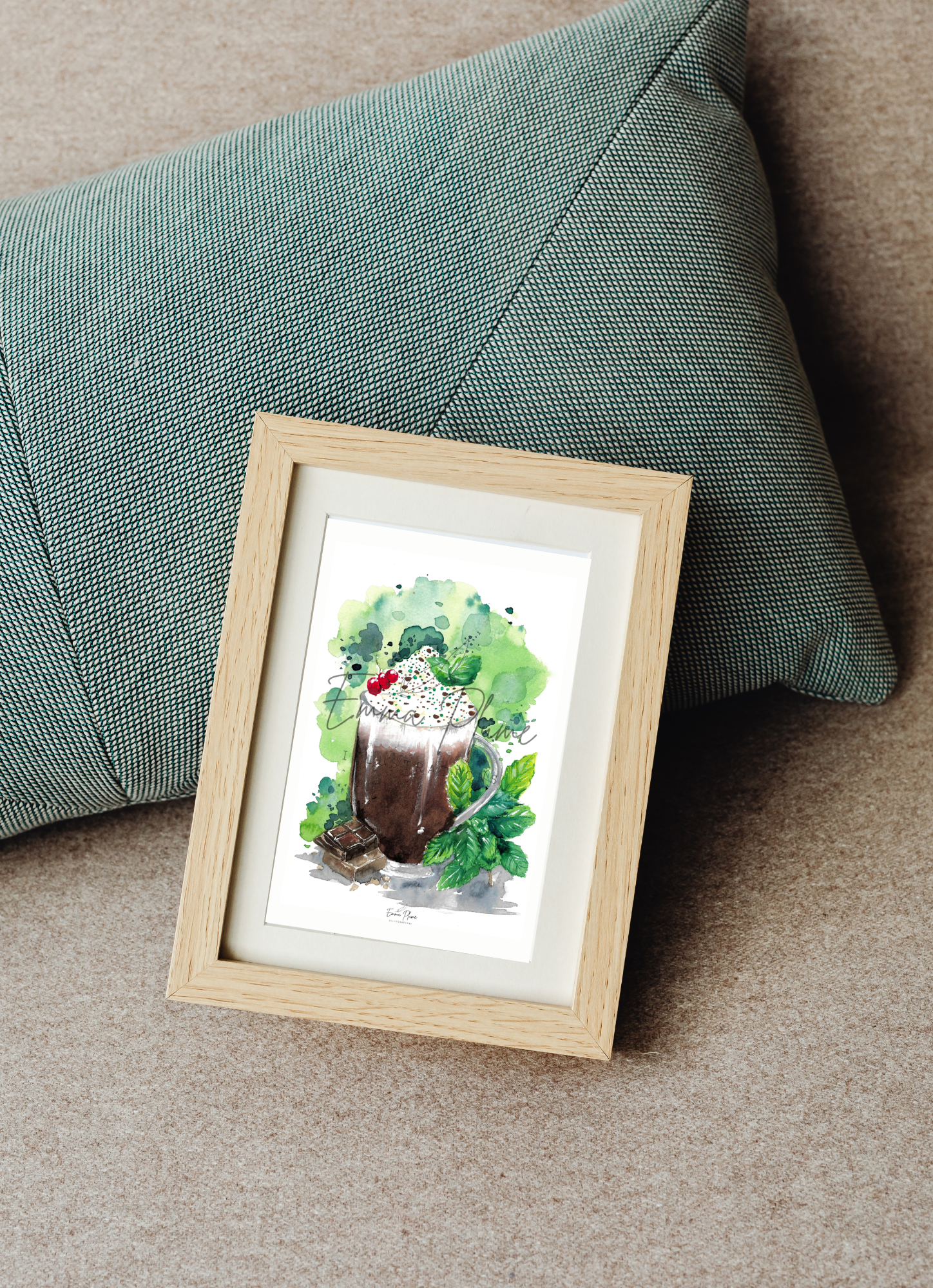Illustration carte recette chocolat chaud à la menthe sous cadre-Emma plume illustrations