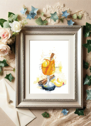Illustration carte recette cidre chaud sous cadre-Emma plume illustrations
