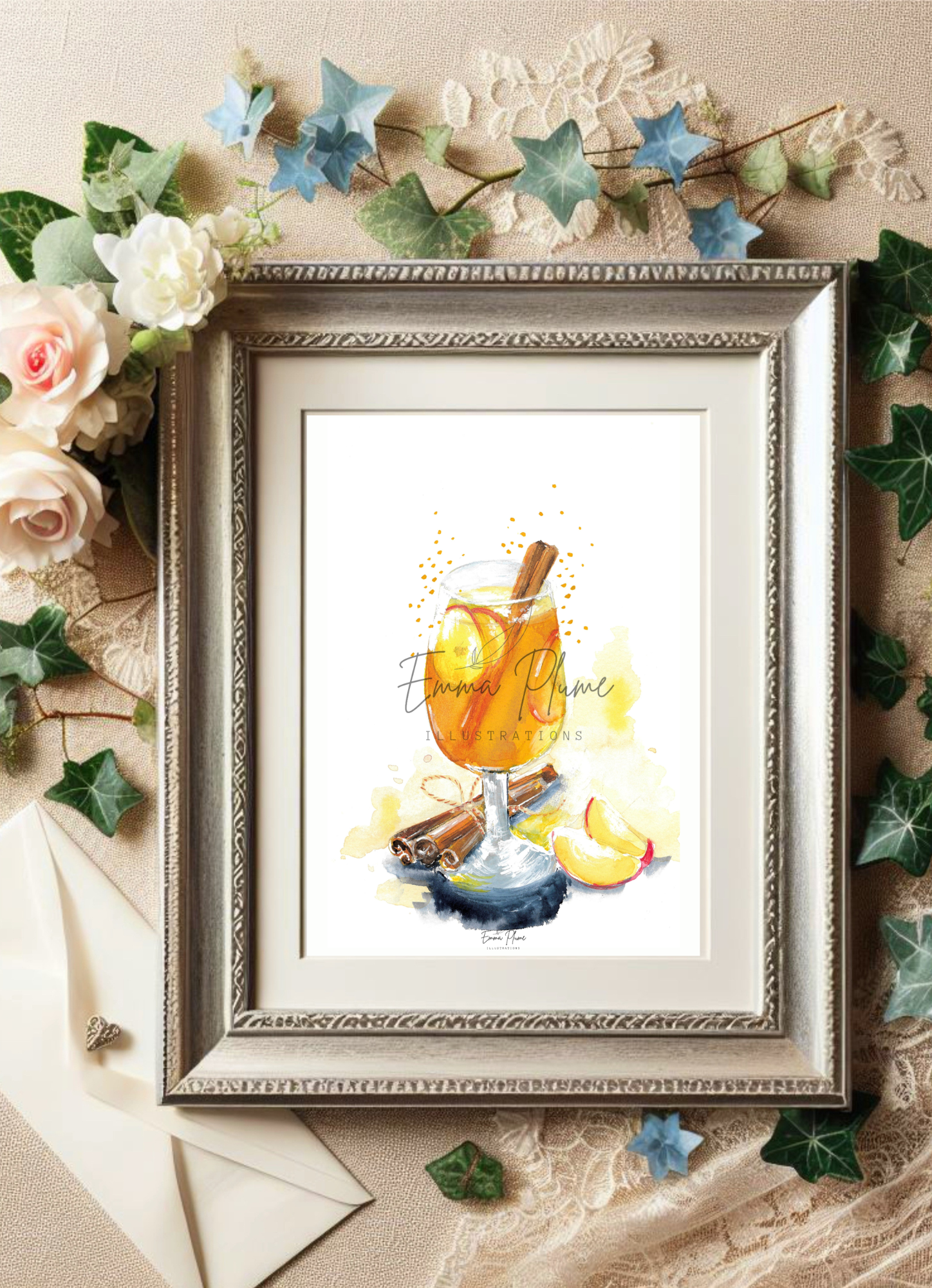Illustration carte recette cidre chaud sous cadre-Emma plume illustrations
