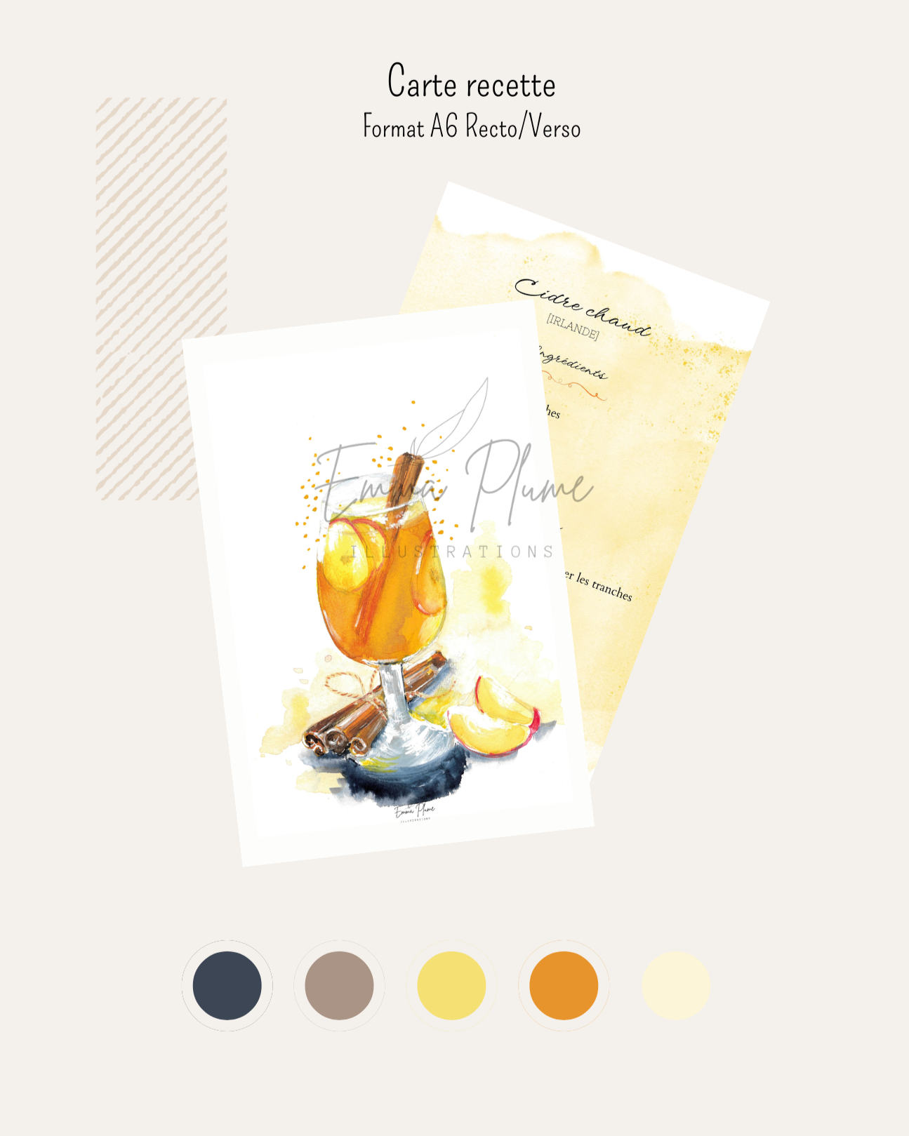 Illustration carte recette cidre chaud recto/verso-Emma plume illustrations