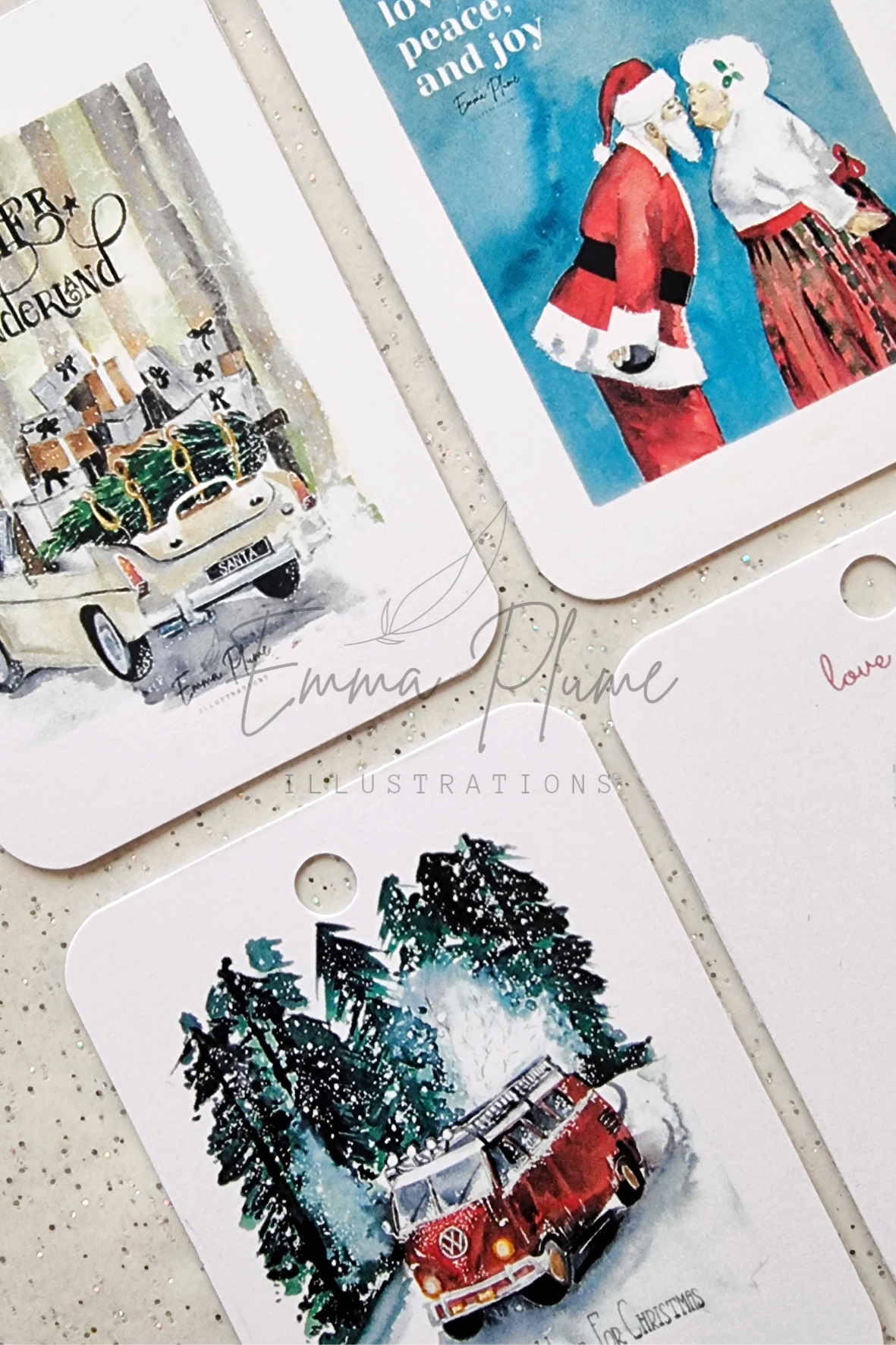 Lot de 4 étiquettes cadeaux . Illustration à l'aquarelle-Emma Plume Illustrations