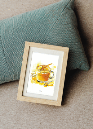 Illustration carte recette lait doré au curcuma sous cadre-Emma plume illustrations