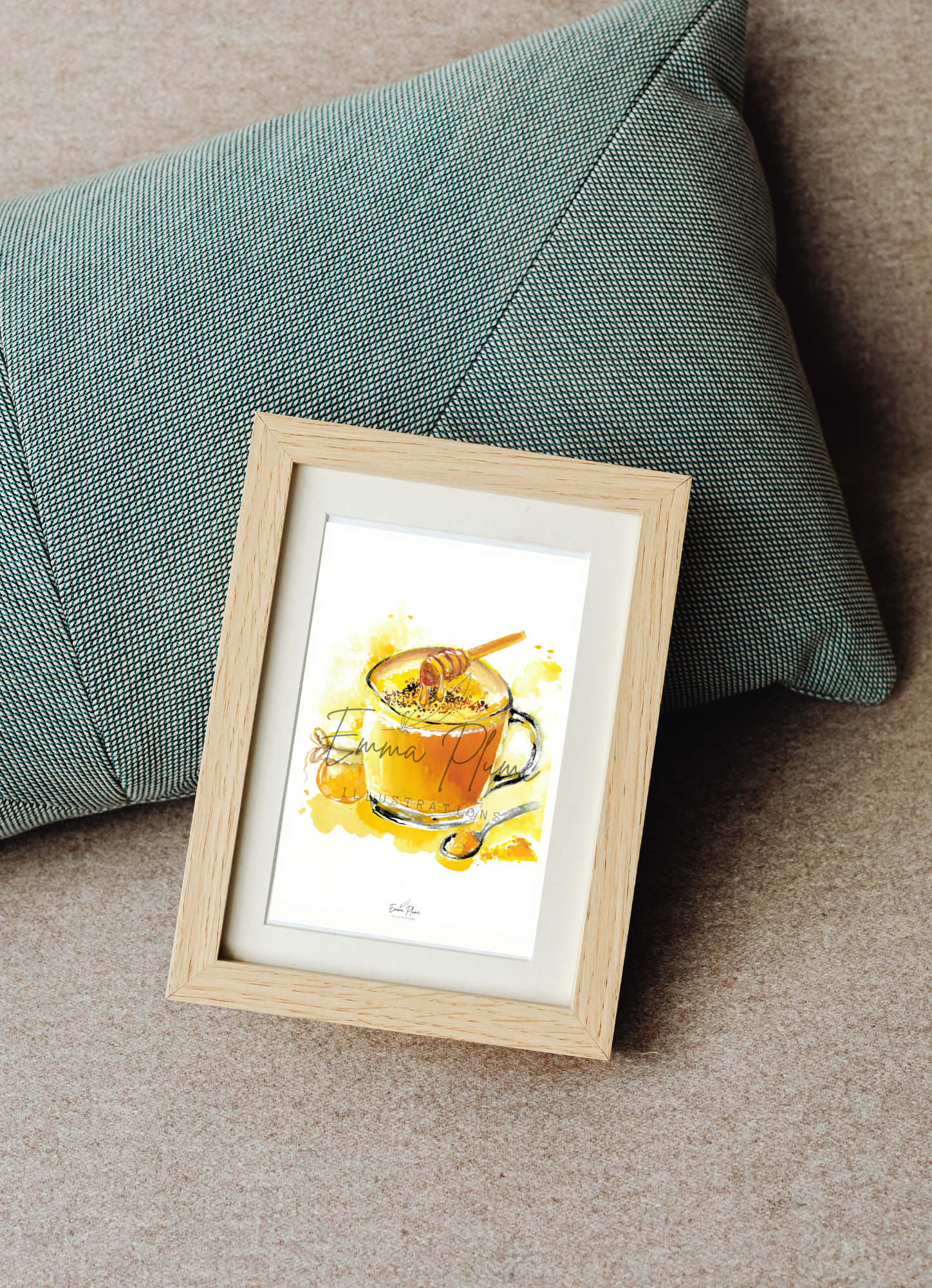 Illustration carte recette lait doré au curcuma sous cadre-Emma plume illustrations