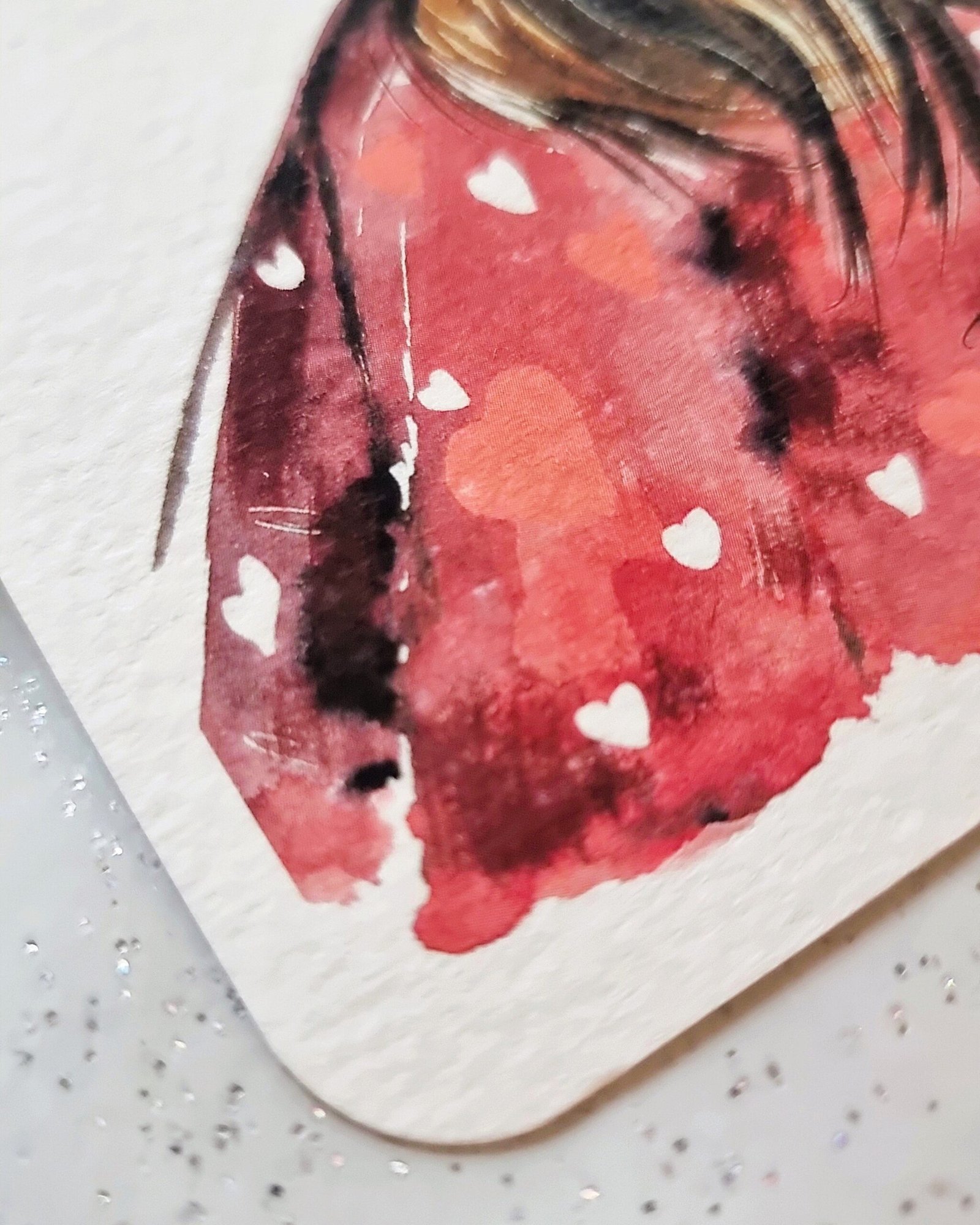 Carte illustrée de Noël : Noël intemporel La fille du Père-Noël -détails. Illustration à l'aquarelle-Emma Plume Illustrations