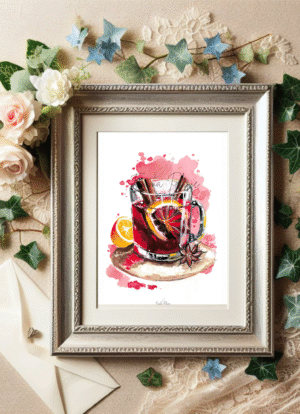 Illustration carte recette vin chaud sous cadre-Emma plume illustrations
