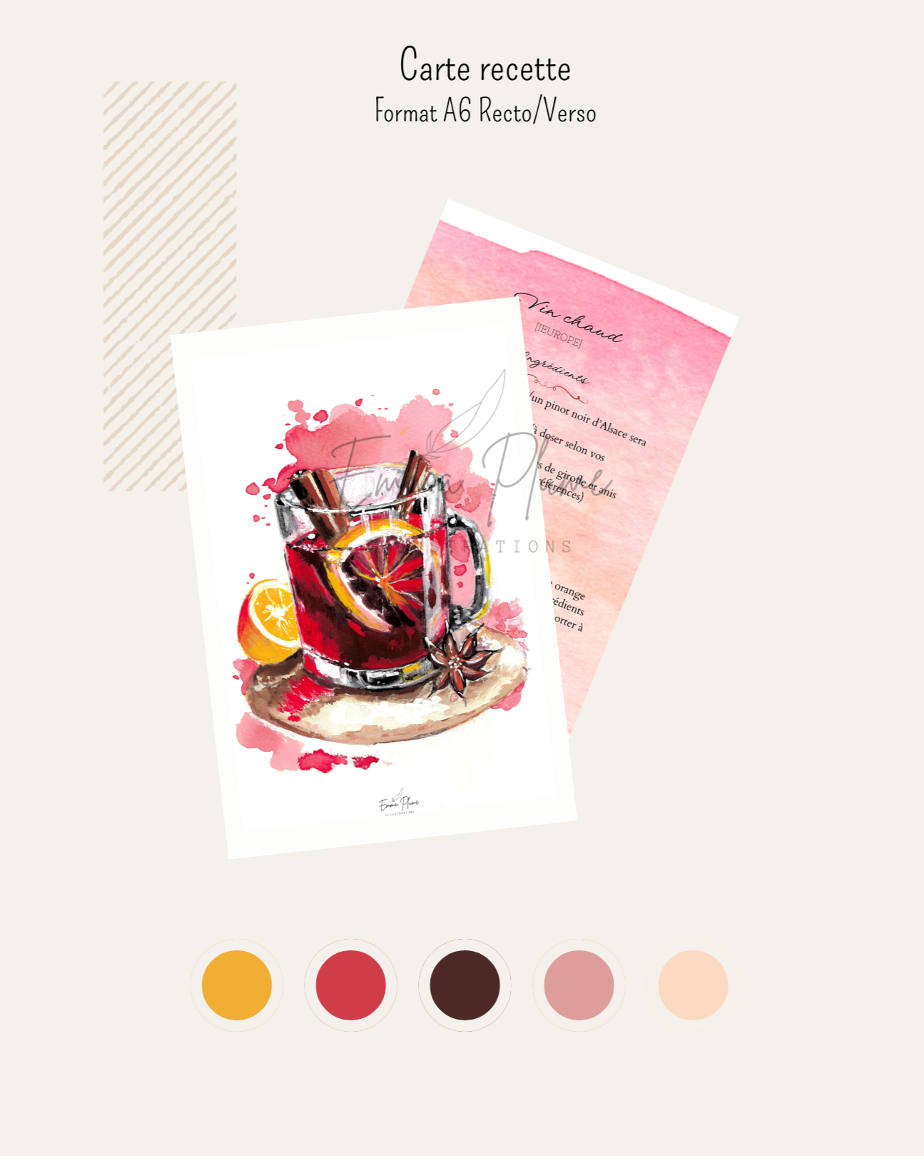Illustration carte recette vin chaud recto/verso-Emma plume illustrations
