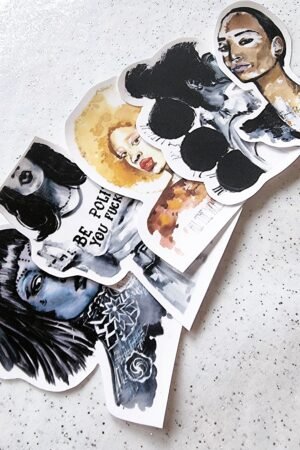 Visuel détaillé des stickers du lot n° 2 de la série de portraits All the women are beautiful réalisés par Emma Plume Illustrations