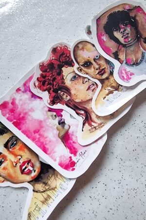 Visuel détaillé des stickers du lot n° 1 de la série de portraits All the women are beautiful réalisés par Emma Plume Illustrations